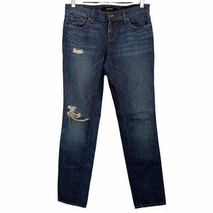 J Brand Women's Aidan RInger Dark Wash Distressed Slim Straight Jeans Size 24